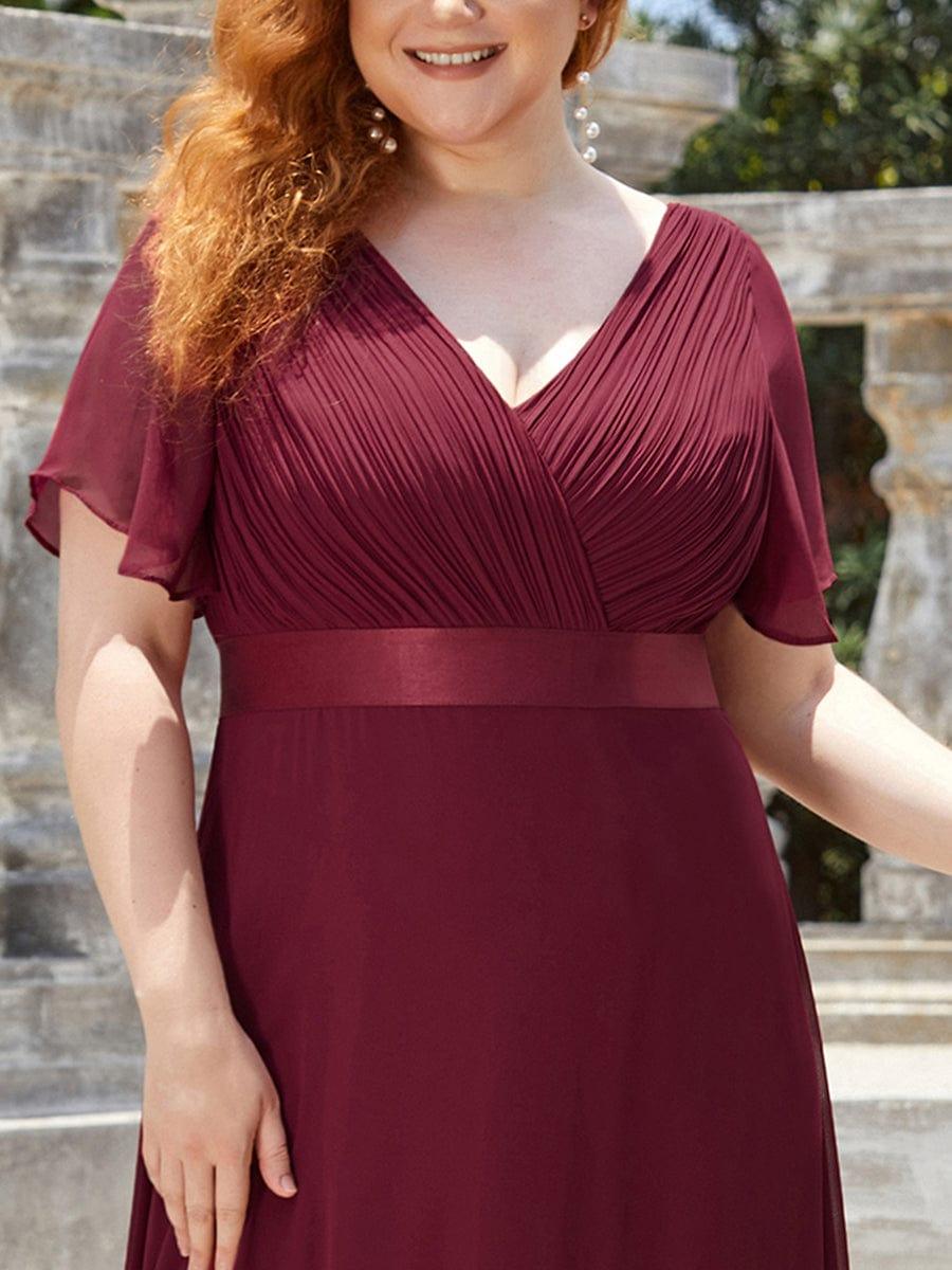 ever MONICA|Long Empire Waist Bridesmaid Dress with Short Flutter Sleeves