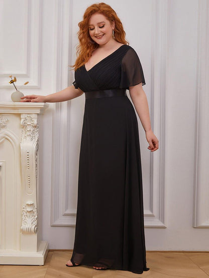ever MONICA|Long Empire Waist Bridesmaid Dress with Short Flutter Sleeves