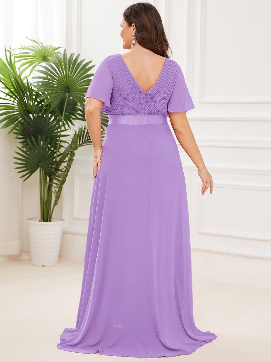 ever MONICA|Long Empire Waist Bridesmaid Dress with Short Flutter Sleeves
