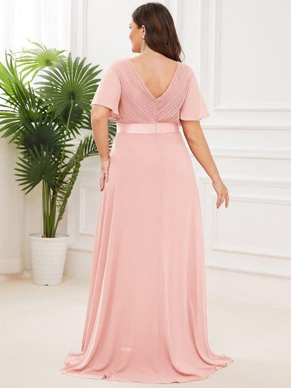 ever MONICA|Long Empire Waist Bridesmaid Dress with Short Flutter Sleeves