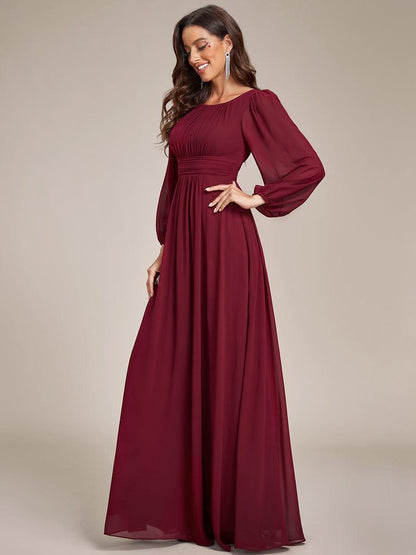 ever CELESTE|Chiffon Long Sleeve Pleated Floor Length Dress