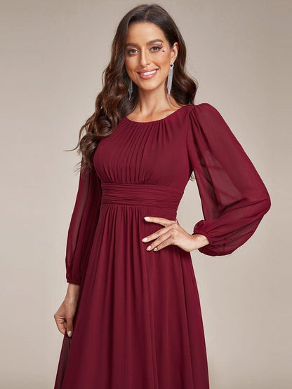 ever CELESTE|Chiffon Long Sleeve Pleated Floor Length Dress