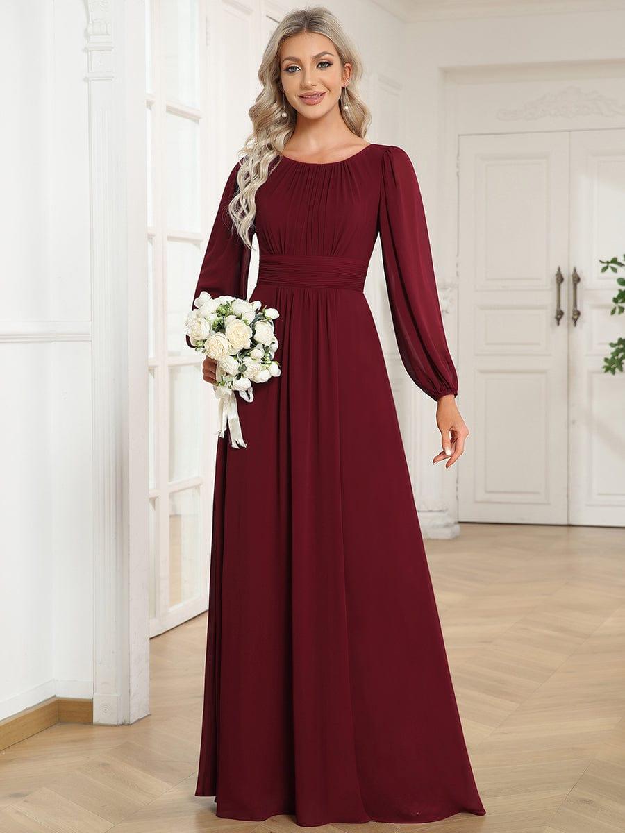 ever CELESTE|Chiffon Long Sleeve Pleated Floor Length Dress