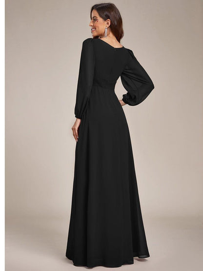 ever CELESTE|Chiffon Long Sleeve Pleated Floor Length Dress