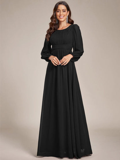 ever CELESTE|Chiffon Long Sleeve Pleated Floor Length Dress