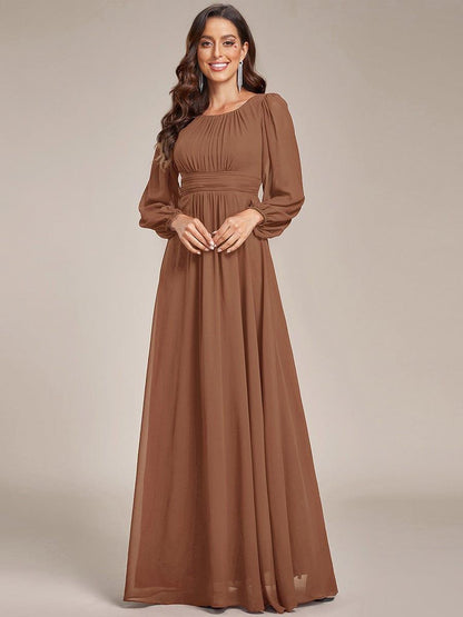 ever CELESTE|Chiffon Long Sleeve Pleated Floor Length Dress