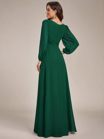 ever CELESTE|Chiffon Long Sleeve Pleated Floor Length Dress