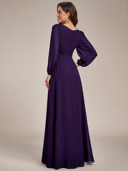 ever CELESTE|Chiffon Long Sleeve Pleated Floor Length Dress