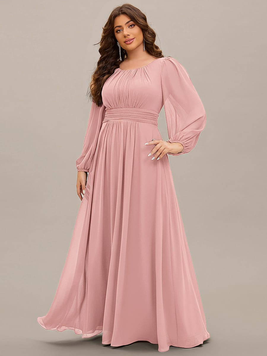 ever CELESTE|Chiffon Long Sleeve Pleated Floor Length Dress