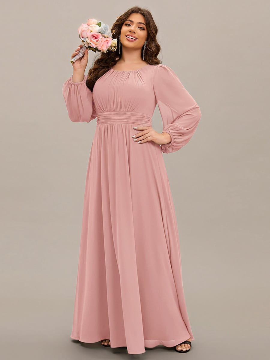 ever CELESTE|Chiffon Long Sleeve Pleated Floor Length Dress