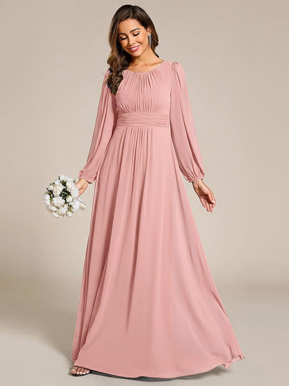 ever CELESTE|Chiffon Long Sleeve Pleated Floor Length Dress