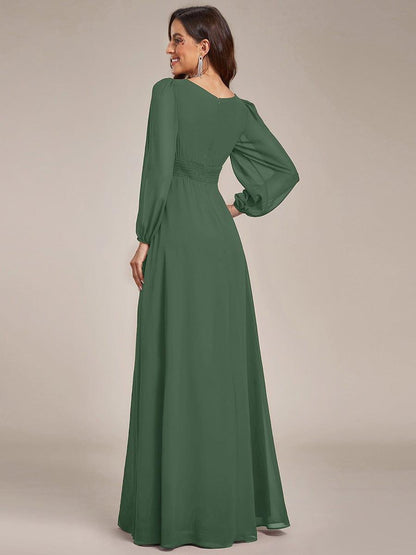 ever CELESTE|Chiffon Long Sleeve Pleated Floor Length Dress