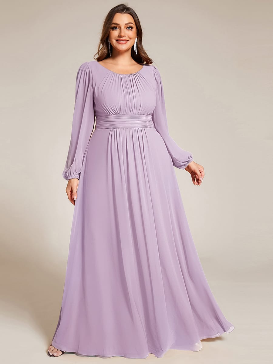 ever CELESTE|Chiffon Long Sleeve Pleated Floor Length Dress