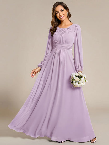 ever CELESTE|Chiffon Long Sleeve Pleated Floor Length Dress