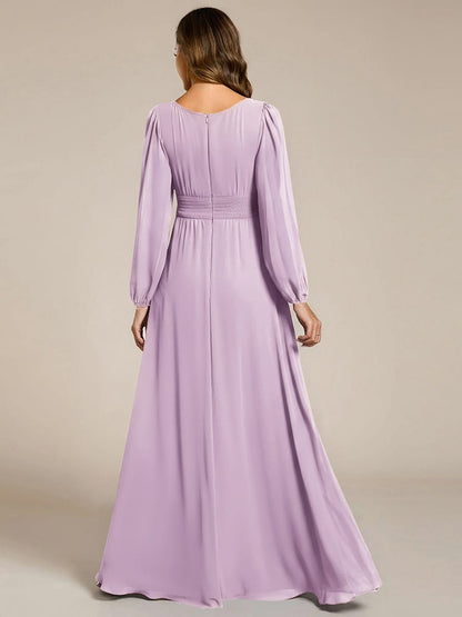 ever CELESTE|Chiffon Long Sleeve Pleated Floor Length Dress