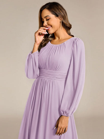 ever CELESTE|Chiffon Long Sleeve Pleated Floor Length Dress