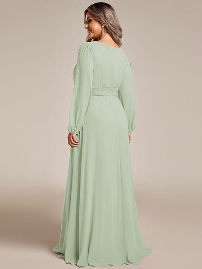 ever CELESTE|Chiffon Long Sleeve Pleated Floor Length Dress