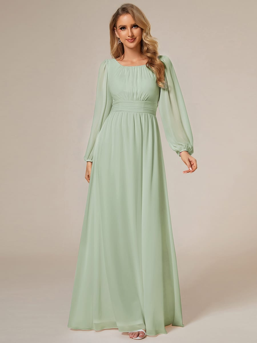 ever CELESTE|Chiffon Long Sleeve Pleated Floor Length Dress