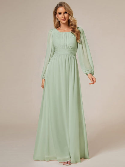 ever CELESTE|Chiffon Long Sleeve Pleated Floor Length Dress