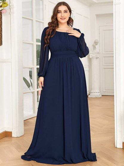 ever CELESTE|Chiffon Long Sleeve Pleated Floor Length Dress