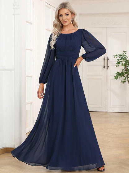 ever CELESTE|Chiffon Long Sleeve Pleated Floor Length Dress