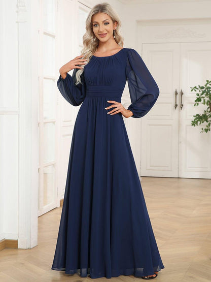 ever CELESTE|Chiffon Long Sleeve Pleated Floor Length Dress