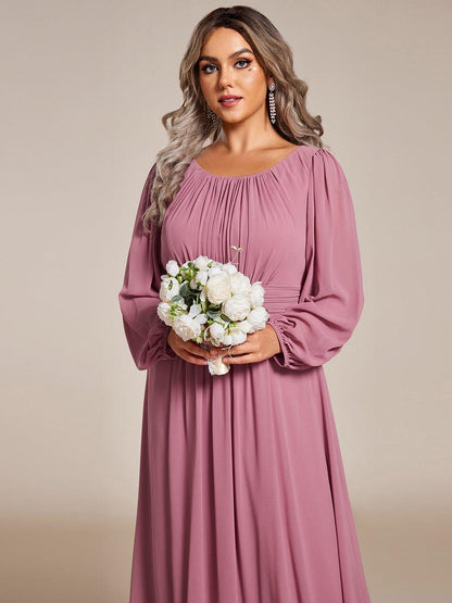ever CELESTE|Chiffon Long Sleeve Pleated Floor Length Dress