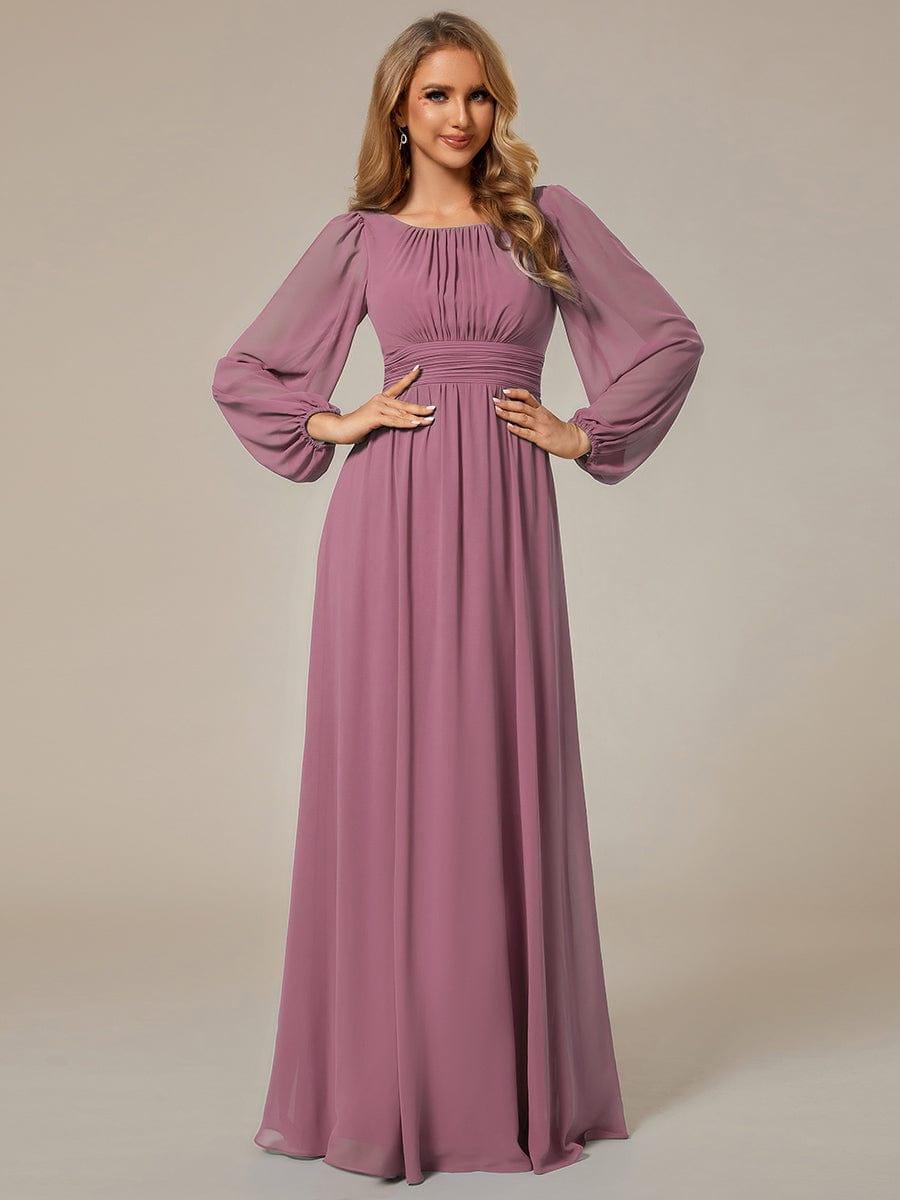 ever CELESTE|Chiffon Long Sleeve Pleated Floor Length Dress