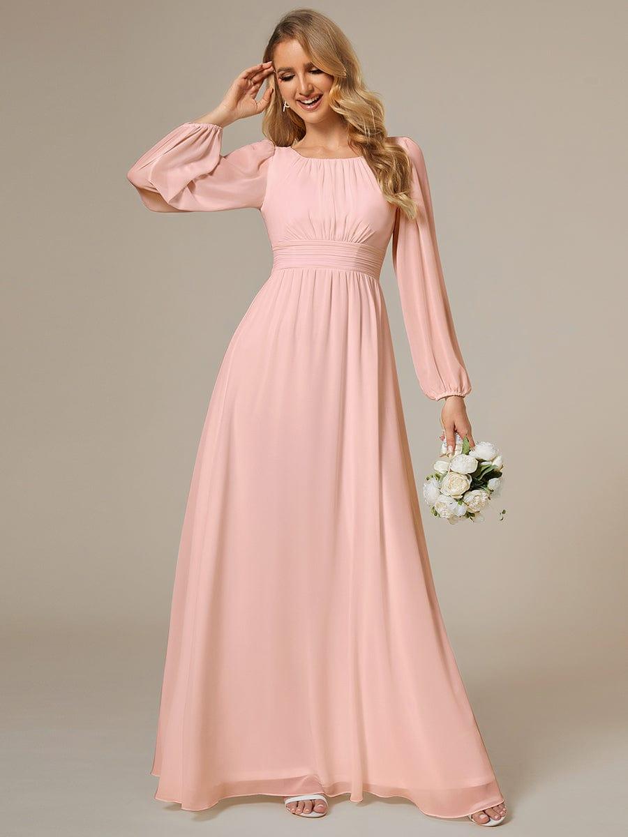 ever CELESTE|Chiffon Long Sleeve Pleated Floor Length Dress