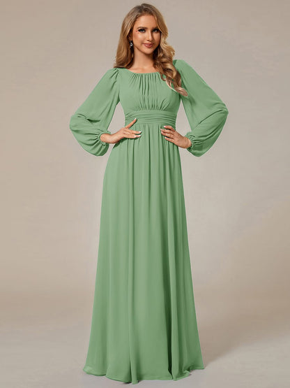 ever CELESTE|Chiffon Long Sleeve Pleated Floor Length Dress