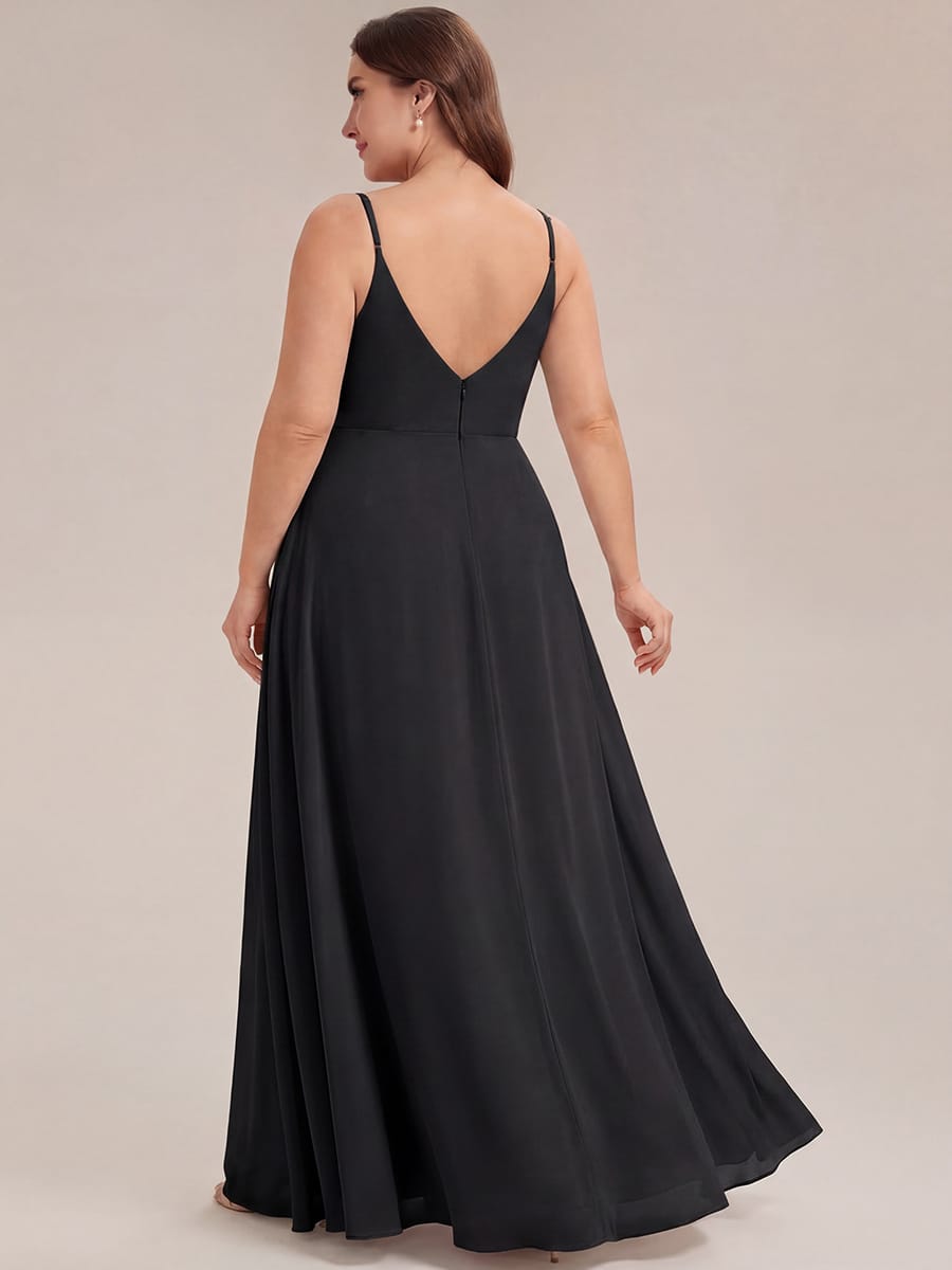 ever RENÉ|Spaghetti Strap Pleated V-Neck High Slit Bridesmaid Dress