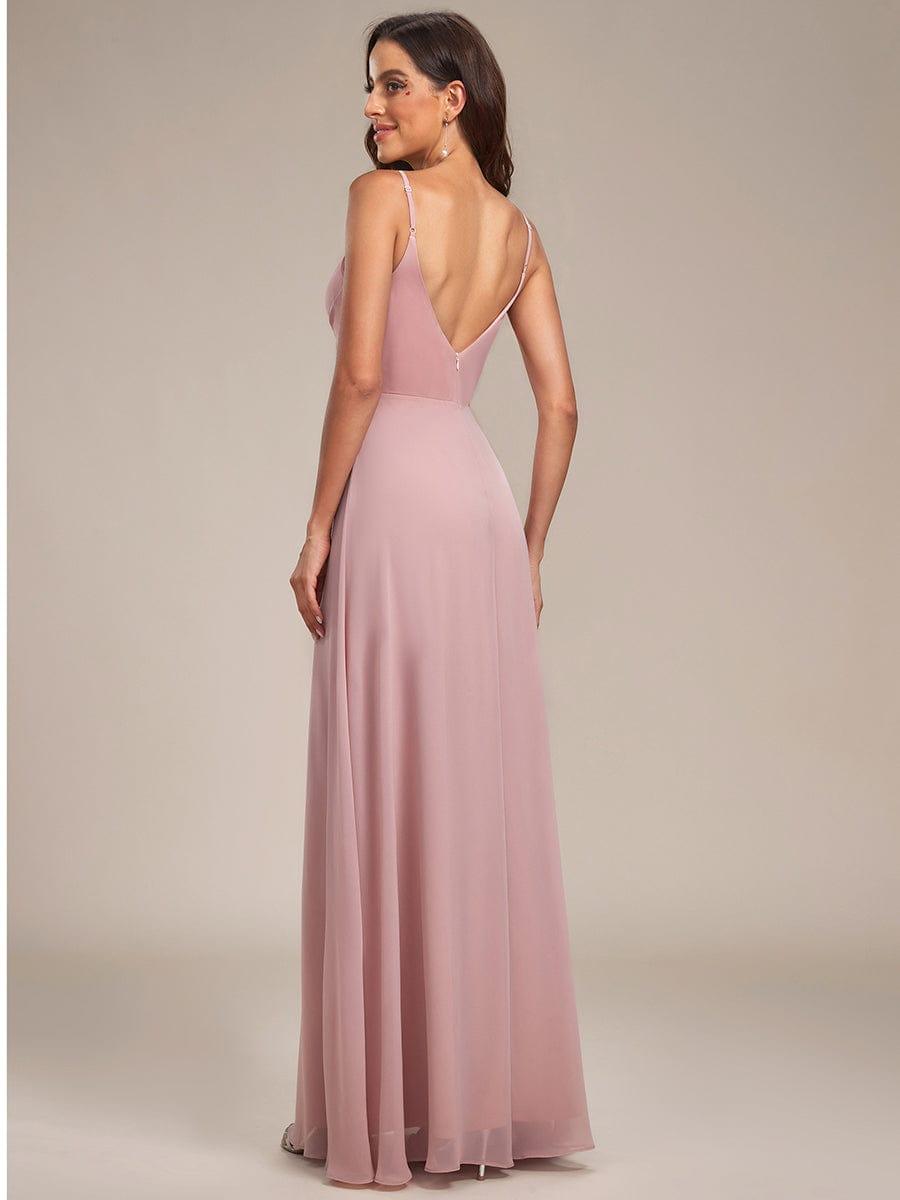ever RENÉ|Spaghetti Strap Pleated V-Neck High Slit Bridesmaid Dress