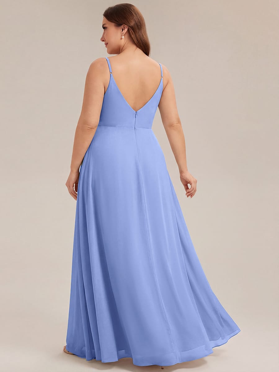 ever RENÉ|Spaghetti Strap Pleated V-Neck High Slit Bridesmaid Dress