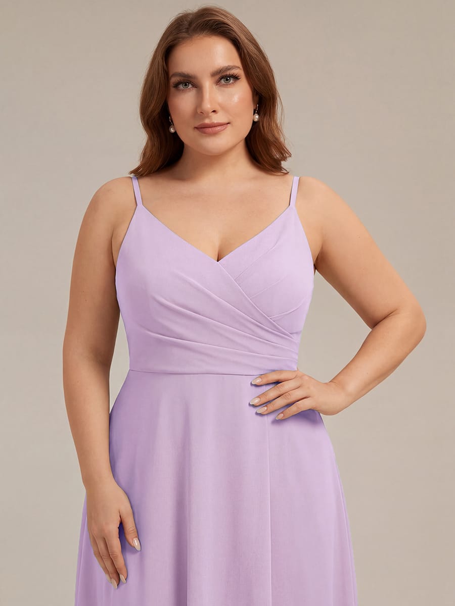 ever RENÉ|Spaghetti Strap Pleated V-Neck High Slit Bridesmaid Dress