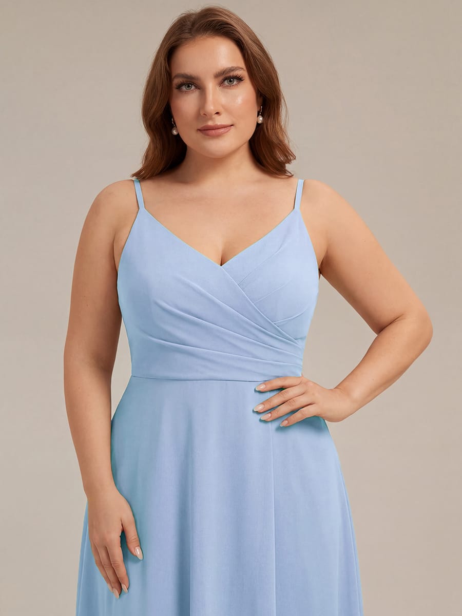ever RENÉ|Spaghetti Strap Pleated V-Neck High Slit Bridesmaid Dress