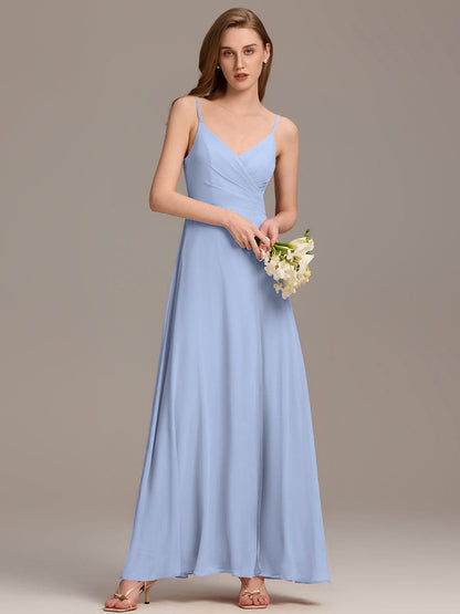 ever RENÉ|Spaghetti Strap Pleated V-Neck High Slit Bridesmaid Dress