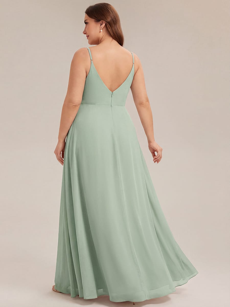 ever RENÉ|Spaghetti Strap Pleated V-Neck High Slit Bridesmaid Dress