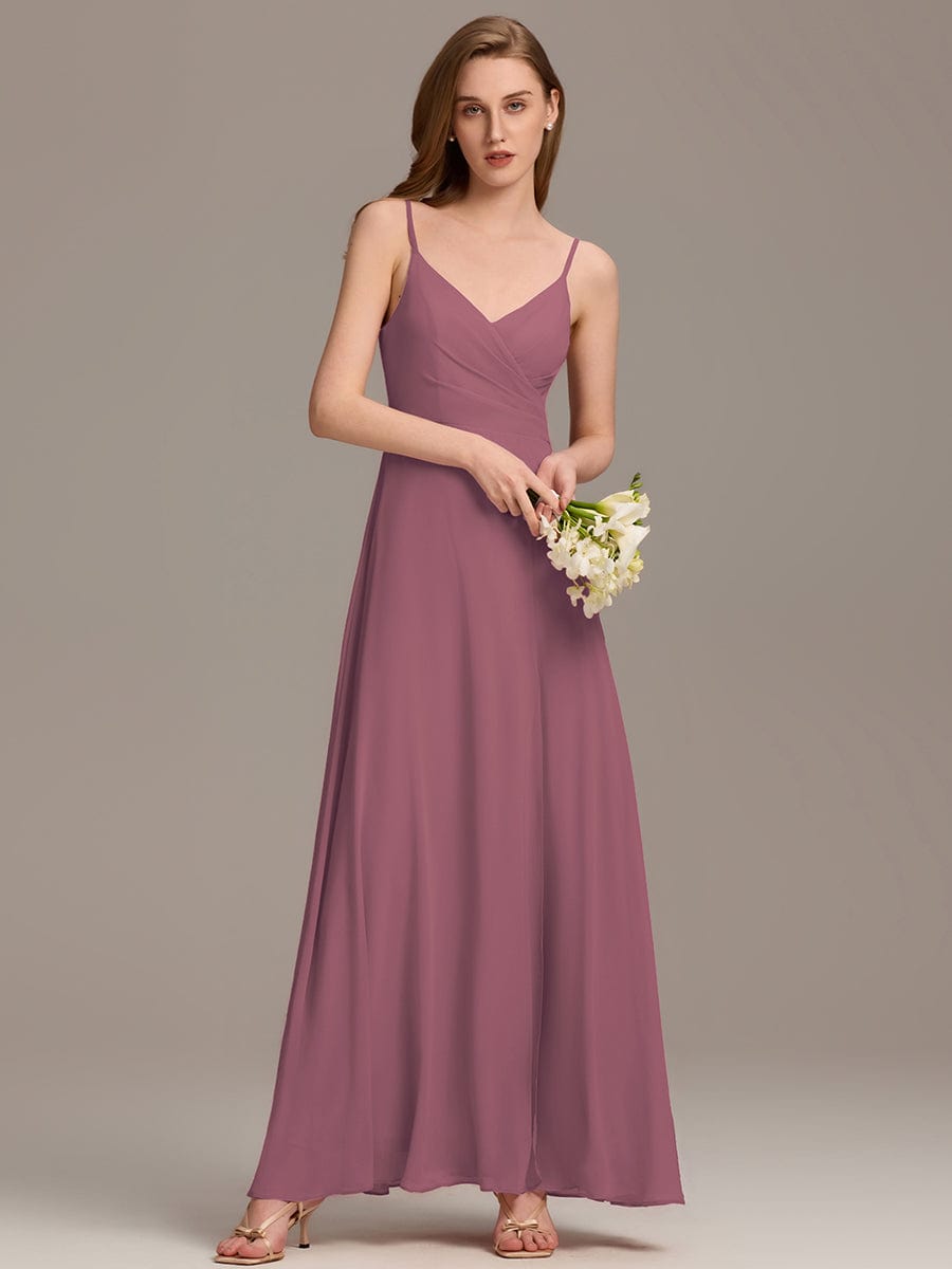 ever RENÉ|Spaghetti Strap Pleated V-Neck High Slit Bridesmaid Dress