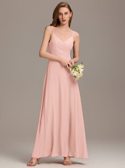 ever RENÉ|Spaghetti Strap Pleated V-Neck High Slit Bridesmaid Dress