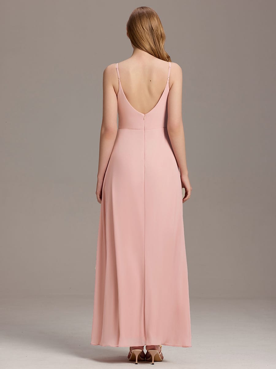 ever RENÉ|Spaghetti Strap Pleated V-Neck High Slit Bridesmaid Dress