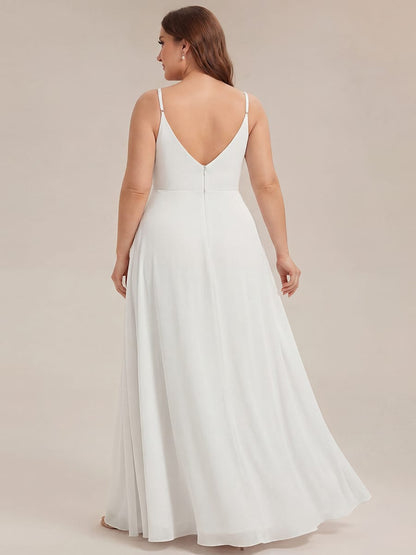 ever RENÉ|Spaghetti Strap Pleated V-Neck High Slit Bridesmaid Dress