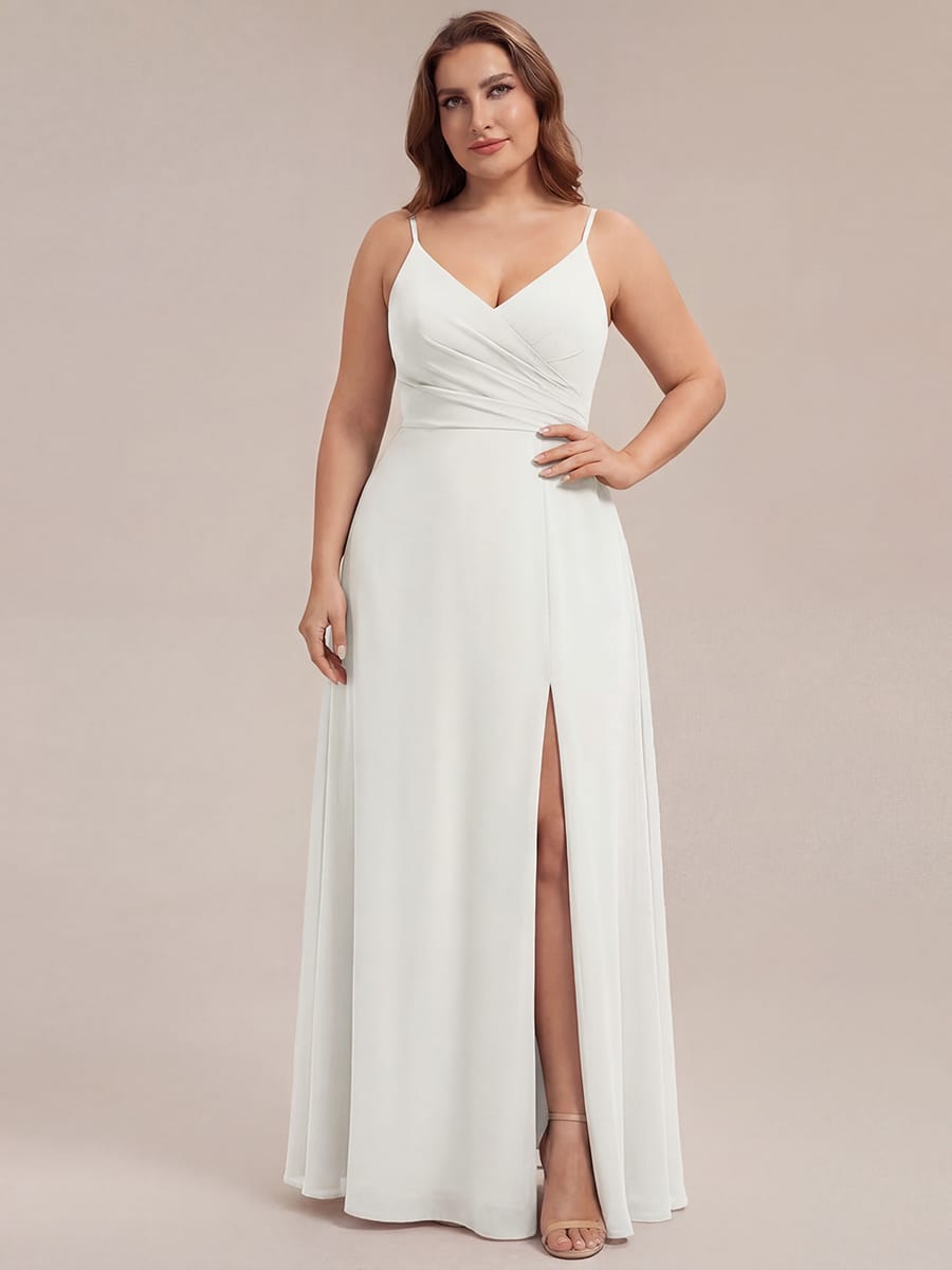 ever RENÉ|Spaghetti Strap Pleated V-Neck High Slit Bridesmaid Dress