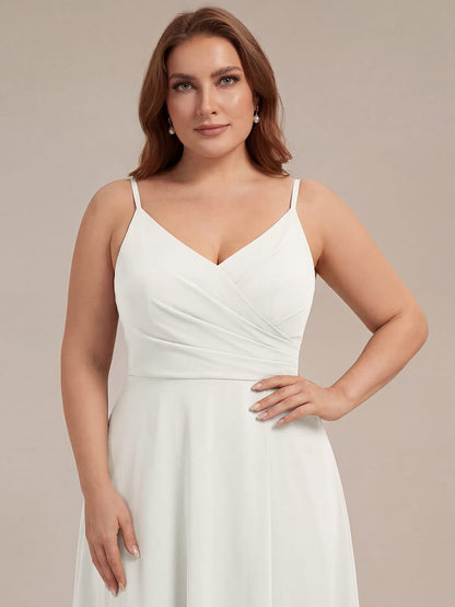 ever RENÉ|Spaghetti Strap Pleated V-Neck High Slit Bridesmaid Dress