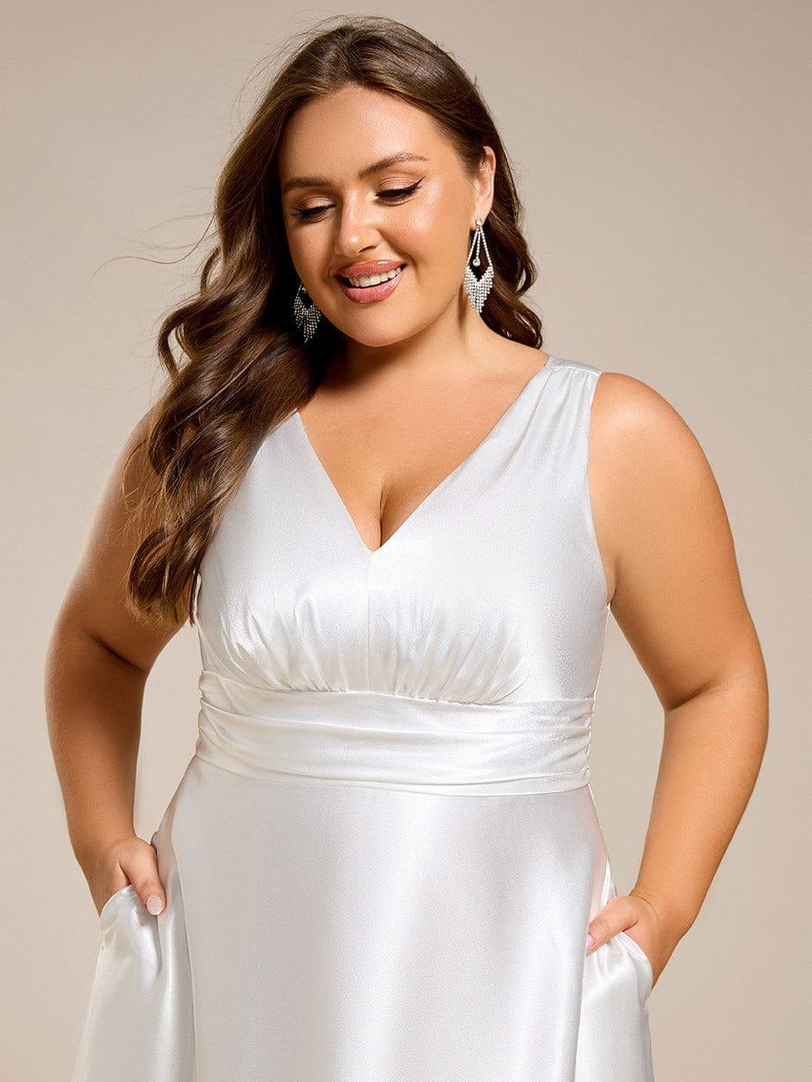 ever INDY|Sleeveless Empire Waist Satin Maxi Bridesmaid Dress With Pockets