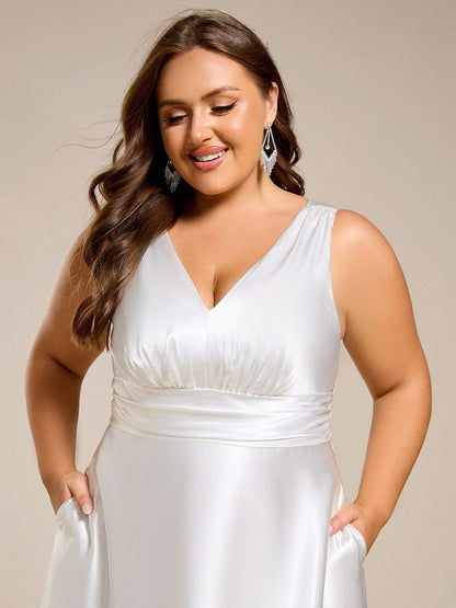 ever INDY|Sleeveless Empire Waist Satin Maxi Bridesmaid Dress With Pockets