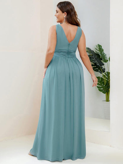 ever HUSH|V Neck Sleeveless Pleated Chiffon Evening Dress