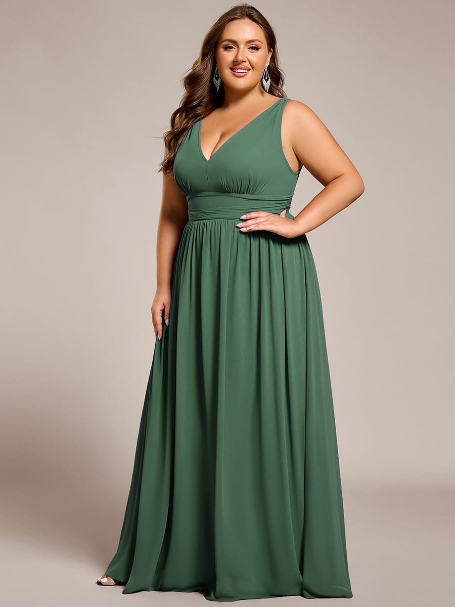 ever HUSH|V Neck Sleeveless Pleated Chiffon Evening Dress