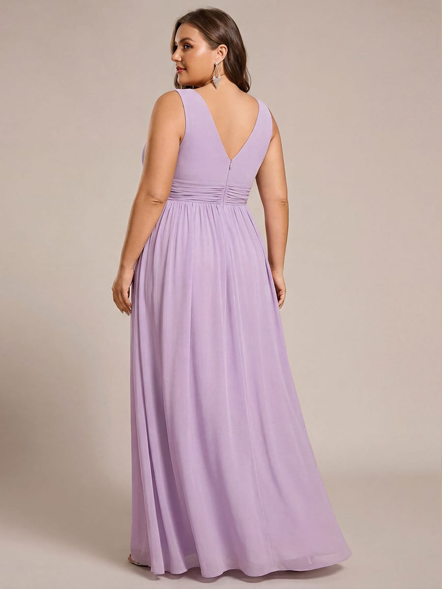 ever HUSH|V Neck Sleeveless Pleated Chiffon Evening Dress