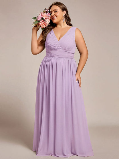 ever HUSH|V Neck Sleeveless Pleated Chiffon Evening Dress