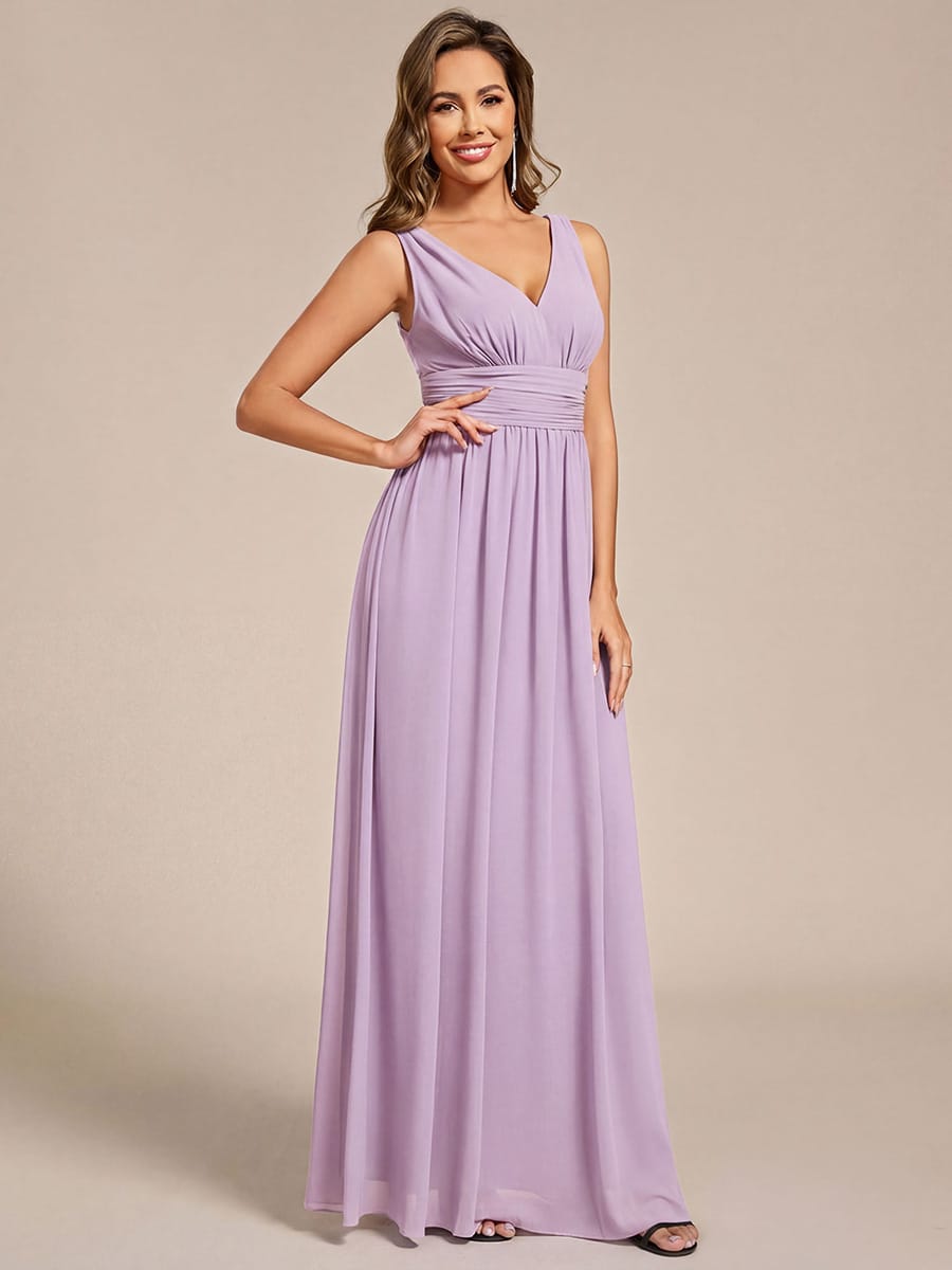 ever HUSH|V Neck Sleeveless Pleated Chiffon Evening Dress